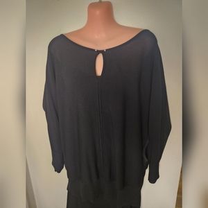 WORTHINGTON Black Long Sleeve Sweater With Keyhole Front Blouse